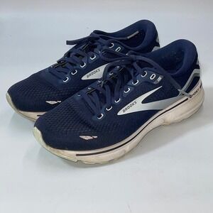 Brooks Ghost 15 Womens 9 Wide Navy Blue Silver Running Shoes 1203801D450